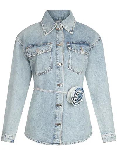 Liu •jo Floral-appliqué Denim Jacket In Blue