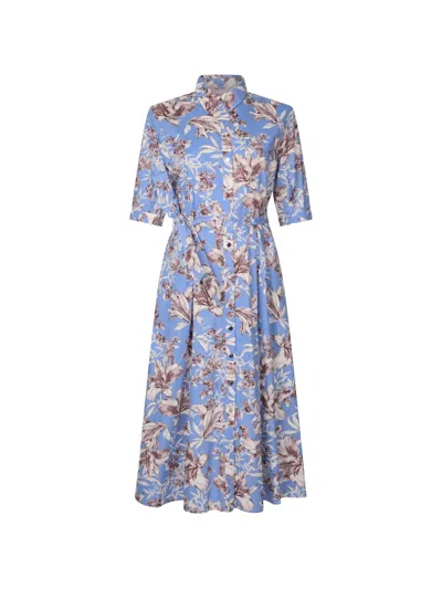 Liu •jo Floral Belted Midi Shirt Dress In Blue