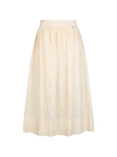 Liu •jo Wide Silhouette Midi Skirt With Floral Embroidery In White