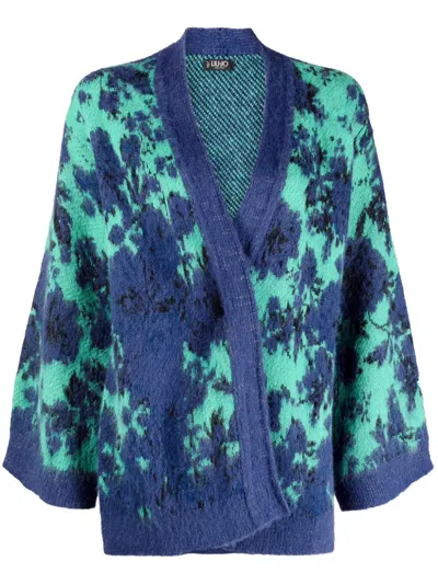 Liu •jo Floral Intarsia-knit Cardigan In Blue