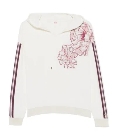 Liu •jo Floral-intarsia Side-stripe Hoodie In White