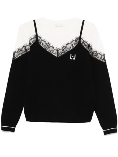 Liu •jo Floral Lace-appliqué Sweater In Black