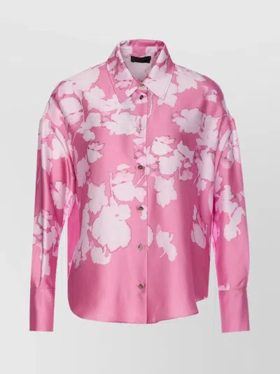 Liu •jo Floral Pattern Long Sleeves Collared Neck In Pink