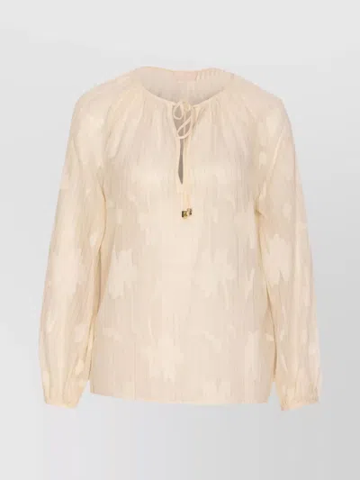 Liu •jo Floral Pattern Sheer Fabric V-neck Shirt In Beige