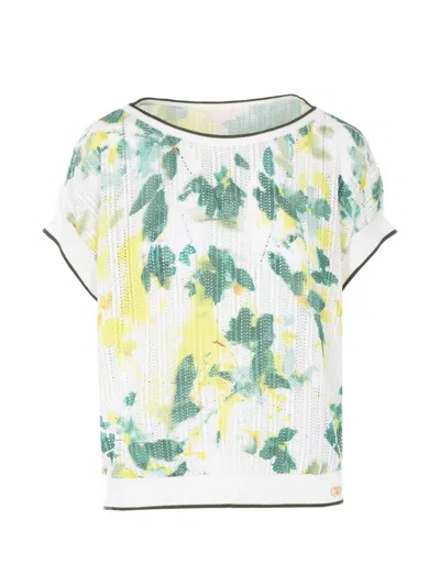 Liu •jo Floral-print Boat-neck T-shirt In Green