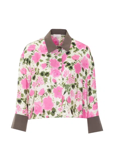 Liu •jo Cropped Floral Print Shirt In Pink
