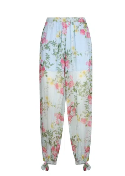 Liu •jo Floral Print Creponne Trousers With Ankle Bow Detail In Multi