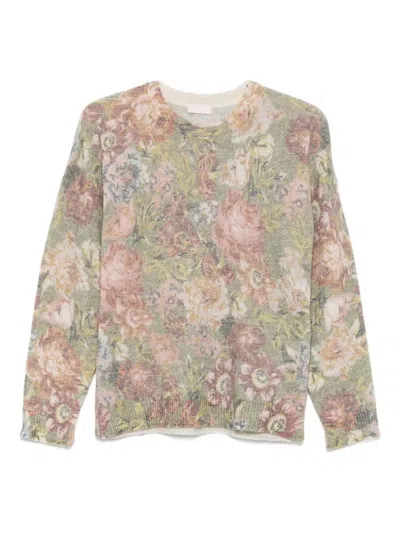 Liu •jo Floral-print Crew-neck Sweater In Multi