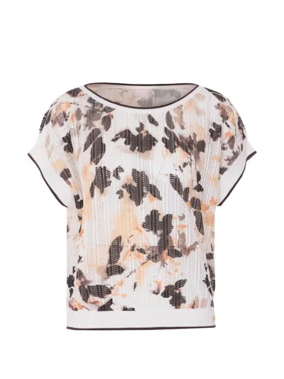 Liu •jo Liu Jo Floral Knit Short Sleeve Top In White