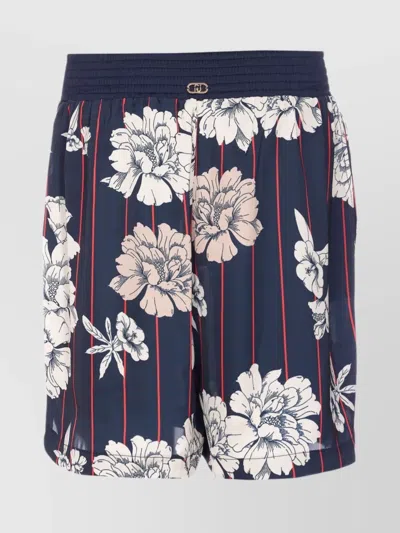 LIU •JO FLORAL PRINT ELASTICIZED WAIST SHORTS WITH LATERAL POCKETS