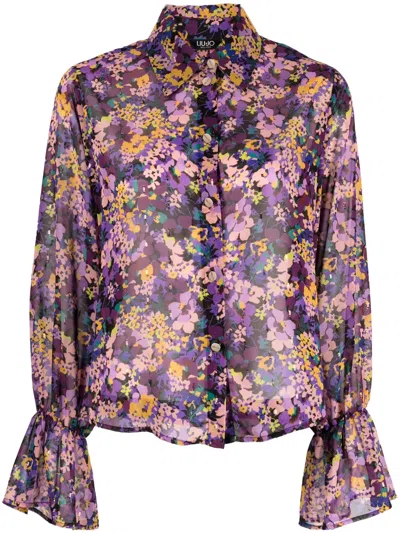 Liu •jo Floral-print Long-sleeve Shirt In Purple