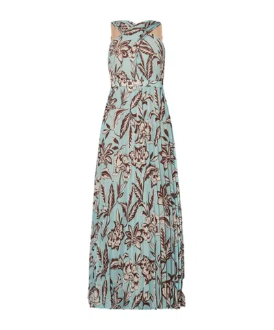 Liu •jo Floral-print Pleated Maxi Dress In Green