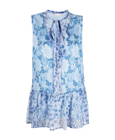 Liu •jo Floral-print Sleeveless Top In Blue