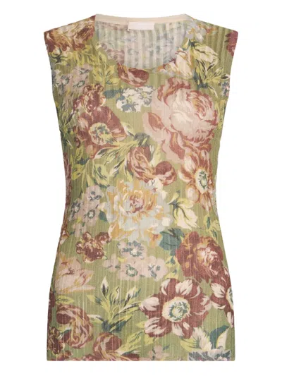 Liu •jo Floral-print Sleeveless Top In Green