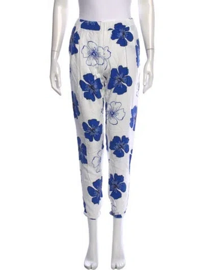 Pre-owned Liu •jo Floral Print Straight Leg Pants In White