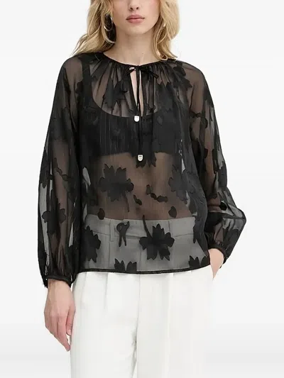 Liu •jo Floral-print Tie-neck Blouse In Black