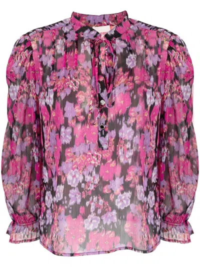 Liu •jo Floral-print Tie-neck Blouse In Pink