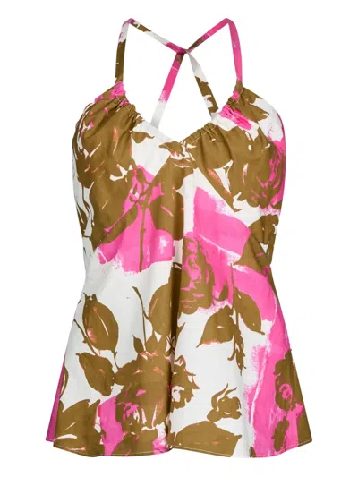 Liu •jo Printed Poplin Top In Pink