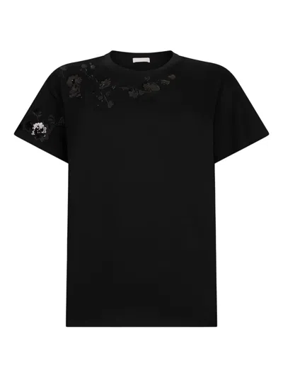 Liu •jo Floral Sequin Embroidery T-shirt In Black