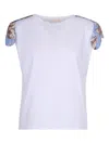 Liu •jo T-shirt Bianca Con Inserti Floreali In White