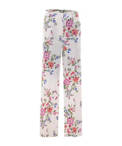 Liu •jo Liu Jo Floral Straight-leg Pants In White