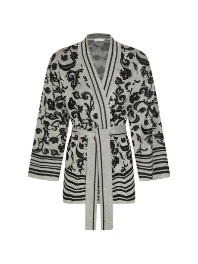Liu •jo Floral Stripe Cardigan In Gray