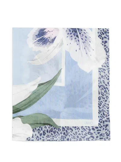Liu •jo Floral Striped Scarf In Blue