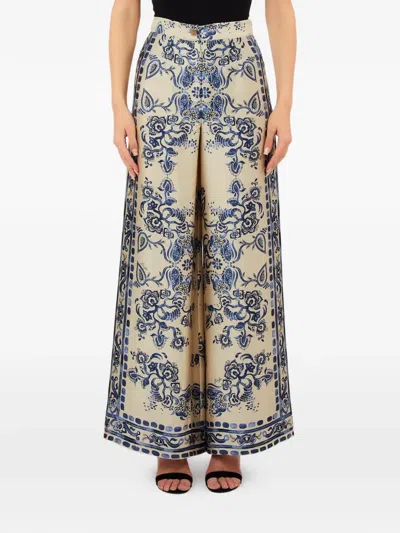 Liu •jo Floral Trousers In Neutral