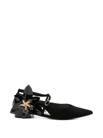 Liu •jo Floral-embellished Pointed-toe Sandals In Black