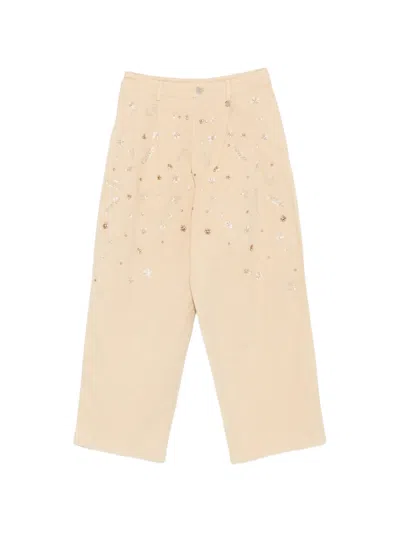 Liu •jo Floral-embellished Trousers In Brown