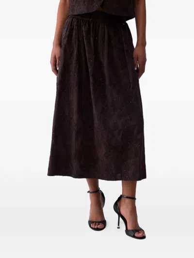 Liu •jo Floral-embroidered Midi Skirt In Brown