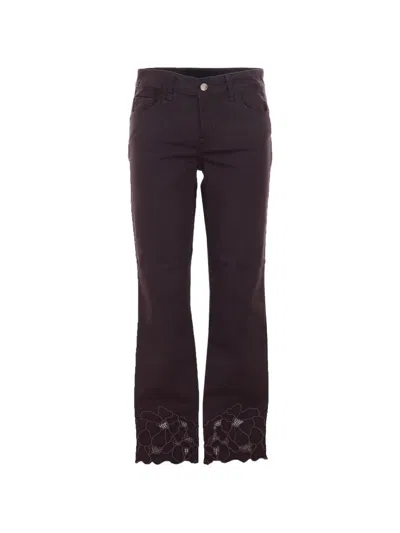 Liu •jo Floral-embroidered Trousers In Purple