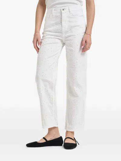 Liu •jo Floral-embroidered Trousers In White