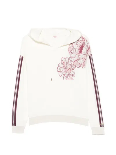 Liu •jo Floral-intarsia Side-stripe Hoodie In White