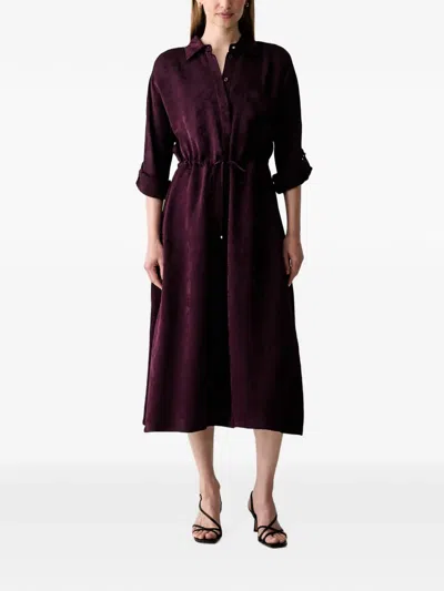 Liu •jo Floral-jacquard Drawstring-waist Midi Dress In Purple