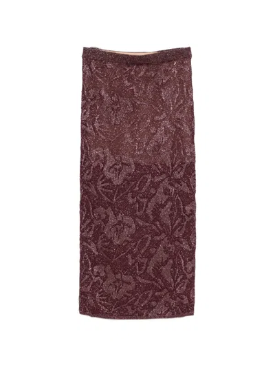 Liu •jo Floral-jacquard Metallic-thread Midi Skirts In Burgundy