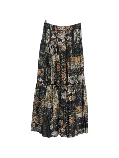 Liu •jo Floral-patchwork Tiered Midi Skirt In Multi