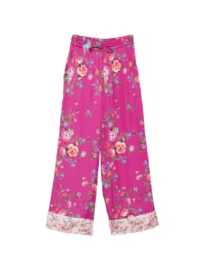 Liu •jo Floral-pattern Drawstring-fastening Trousers In Pink