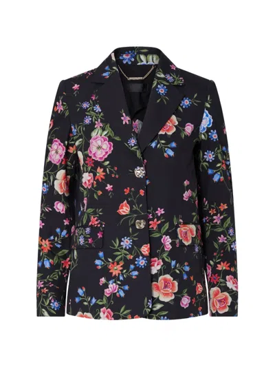 Liu •jo Floral-print Hammered-button Blazer In Black