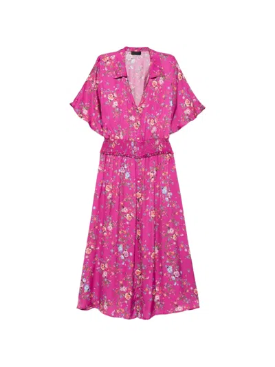 Liu •jo Floral-print Shirred Midi Dress In Pink