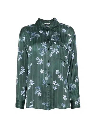 Liu •jo Floral-print Striped Shirt In Green