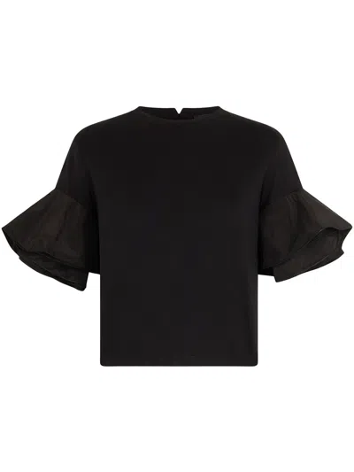 Liu •jo Flounce-sleeve T-shirt In Black