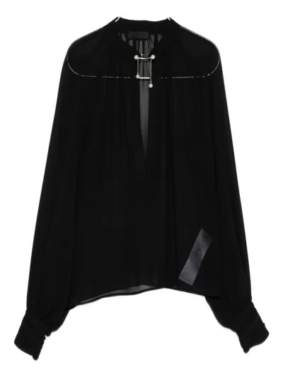 LIU •JO FLOWING BLACK BLOUSE WITH VOLUMINOUS SLEEVES