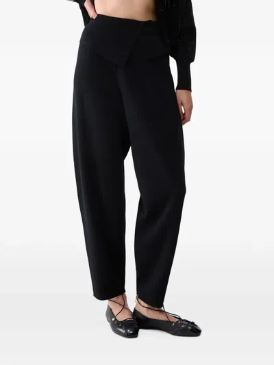 Liu •jo Fold-over Waist Knit Trousers In Black