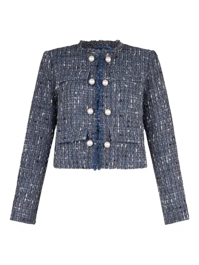 Liu •jo Frayed Bouclé Jacket In Blue