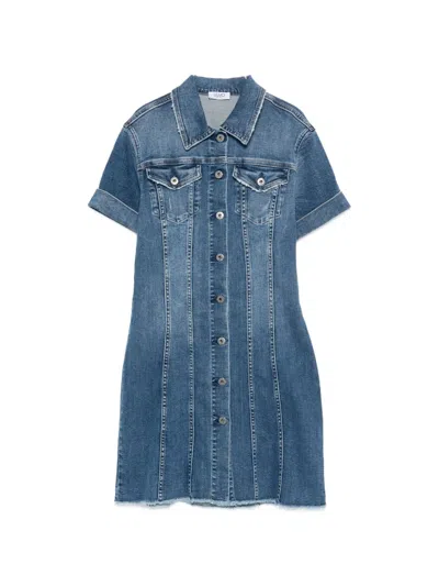 Liu •jo Frayed Denim Midi Dress In Blue