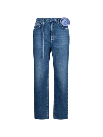 Liu •jo Frayed-hem Belted Straight-leg Jeans In Blue