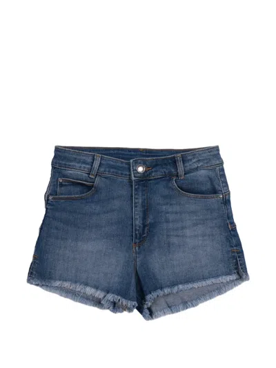 Liu •jo Kids' Frayed-edge High-rise Denim Shorts In Blue