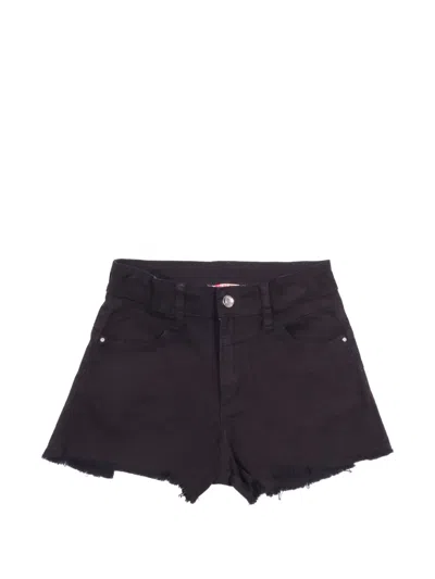 Liu •jo Kids' Frayed-hem Denim Shorts In Black