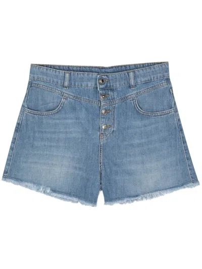 Liu •jo Fringe-detail Denim Shorts In Blue